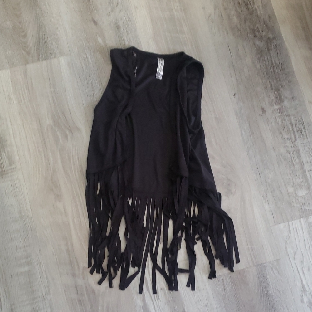 Black Fringe Sleeveless Top Girls Large